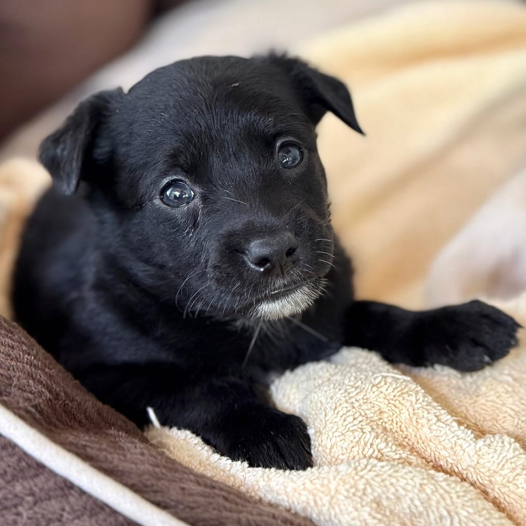 Perrito negro mirando a la cámara