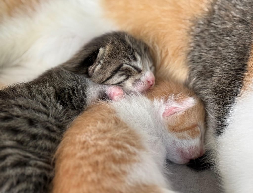 Gray and orange tabby snuggling